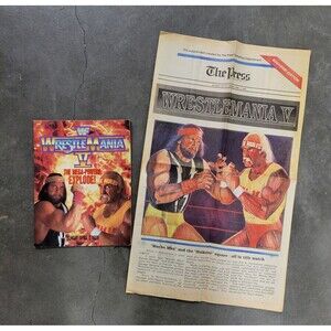 Rare WWF Wrestlemania V Program Plus Ticket 1989 Hulk Hogan Macho Man Souvenir